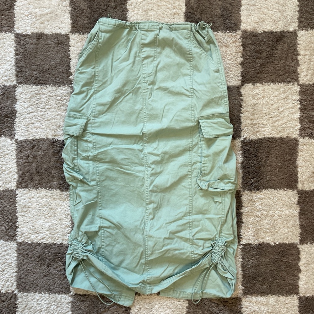 FADED ROSE Y2K light pastel green midi cargo skirt with adjustable waist